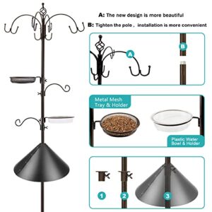 Bird Feeding Station Kit Bird Feeder Pole Wild Bird Feeder Kit with Squirrel Baffle and Suet Cage Mesh Tray Fruit Hook Double W Hook for Attracting Wild Birds