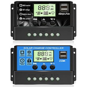 [2022 upgraded] 2pcs 30a solar charge controller, 12v/ 24v solar panel regulator with adjustable lcd display dual usb port timer setting pwm auto parameter