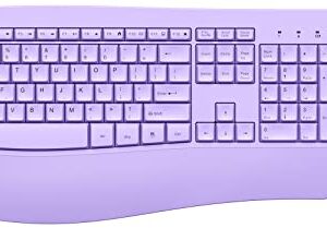 PEIOUS Wireless Keyboard and Mouse - Ergonomic Keyboard and Mouse Combo Full Size Keyboard Cordless with Palm Wrist Rest Ergonomic Mouse Wireless for Windows Computers Laptops - Light Purple