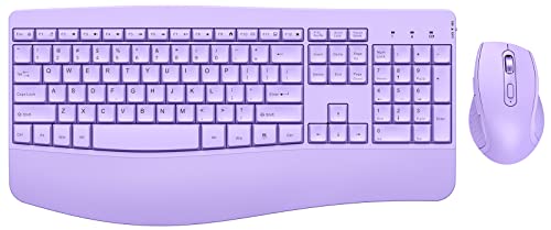 PEIOUS Wireless Keyboard and Mouse - Ergonomic Keyboard and Mouse Combo Full Size Keyboard Cordless with Palm Wrist Rest Ergonomic Mouse Wireless for Windows Computers Laptops - Light Purple