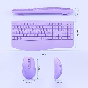 PEIOUS Wireless Keyboard and Mouse - Ergonomic Keyboard and Mouse Combo Full Size Keyboard Cordless with Palm Wrist Rest Ergonomic Mouse Wireless for Windows Computers Laptops - Light Purple