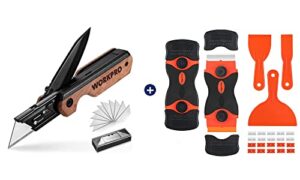 workpro 2-in-1 folding knife/utility knife & valuemax 2-pack razor blade scrapers with 10pcs plastic blades