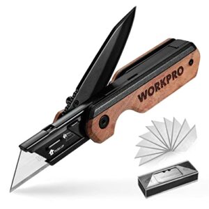 WORKPRO 2-in-1 Folding Knife/Utility Knife & ValueMax 2-Pack Razor Blade Scrapers with 10Pcs Plastic Blades