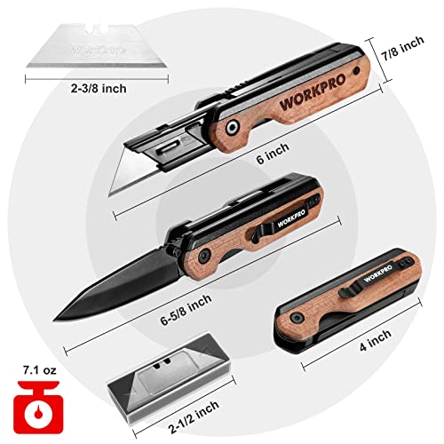 WORKPRO 2-in-1 Folding Knife/Utility Knife & ValueMax 2-Pack Razor Blade Scrapers with 10Pcs Plastic Blades