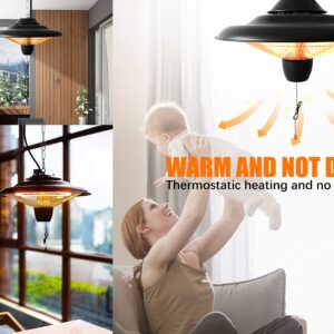 Outdoor Heater, 1500W Hanging Patio heaters, Ceiling Mounted Heater for Balcony, Halogen Heaters for Courtyard, 3S Fast Heating, IP24 Waterproof, Rated 2 Power Levels, for Outdoor, Great Room, Garage.