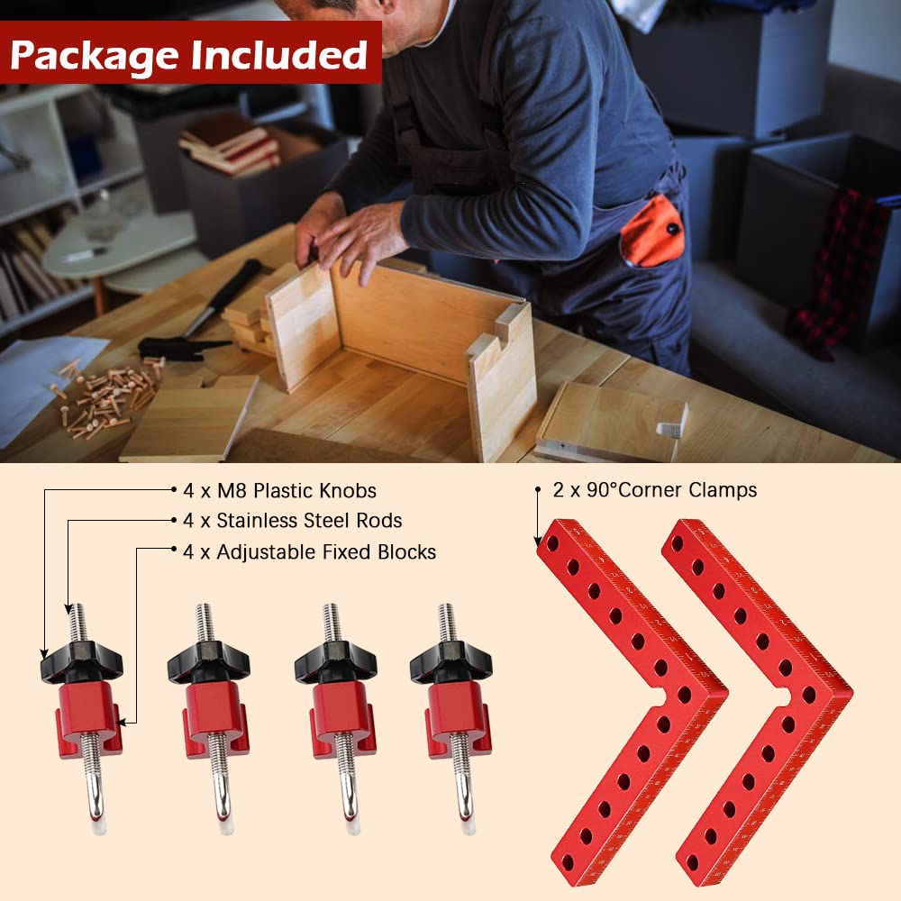 Corner Clamps for Woodworking, 90 Degree Clamp 5.5"x5.5"(14x14cm) Corner Clamp Aluminum-Alloy Right Angle Wood Clamps, Carpenter Square Woodworking Tools for Picture Frame Box Cabinets Drawers (2Pack)