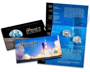 2019 s apollo 11 - special limited edition - half dollar - 2 coin set with enhanced reverse proof - 50th anniversary - (1/2) us mint proof - dcam - with unique curved half moon coin