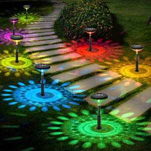 cucucon solar pathway lights 8 pack, color changing+warm white led solar lights outdoor, ip65 waterproof solar path lights, solar powered garden lights for yard walkway lawn landscape decorative