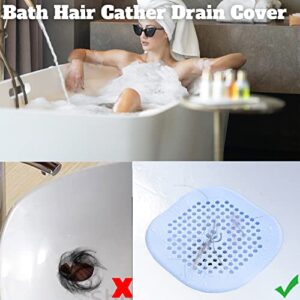 4 PCS Shower Drain Hair Catcher with Large Sucker - Upgrade Smile Face Design, Large Square Silicone Shower Drain Cover Suit for Bathtub, Bathroom, Sink, Tub, and Kitchen (Black&White&Pink&Blue)