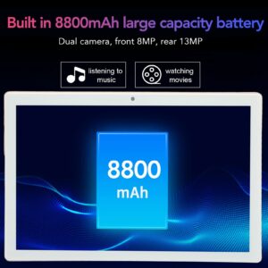 Yunseity Portable 10 Inch Tablet, IPS HD Tablet PC, 2.4G 5G WiFi Office Tablet, 8GB RAM 256GB ROM, 8MP 13MP Dual Cameras, Octa Core CPU, Lasting Battery