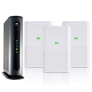 motorola mh7023 mesh (3 pack) + mb8600 cable modem - approved for comcast xfinity, cox, spectrum | for plans up to 2500 mbps | tri-band | ac2200 wifi speed | docsis 3.1