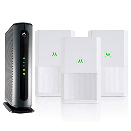 Motorola MH7023 Mesh (3 Pack) + MB8600 Cable Modem - Approved for Comcast Xfinity, Cox, Spectrum | for Plans up to 2500 Mbps | Tri-Band | AC2200 WiFi Speed | DOCSIS 3.1