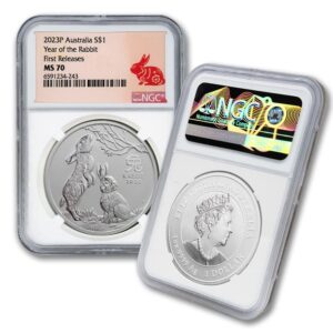 2023 P 1 oz Silver Australian Lunar Series III Year of the Rabbit Coin MS-70 (First Releases - Lunar Label) $1 NGC MS70