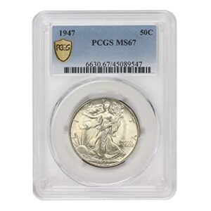 1947 no mint mark american silver walking liberty half dollar ms-67 $0.50 pcgs ms67