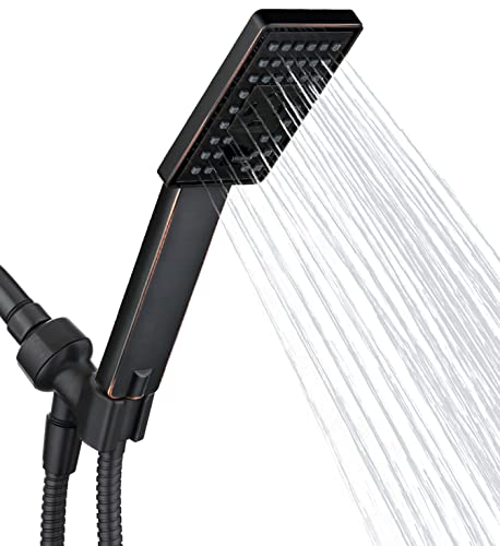 BRIGHT SHOWERS High Pressure Handheld Shower Head Set, High Flow Hand Held Showerhead with 60" Long Stainless Steel Hose and Adjustable Wall Bracket, 3 Spray Setting Shower Wand, Oil-Rubbed Bronze