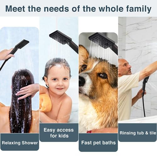 BRIGHT SHOWERS High Pressure Handheld Shower Head Set, High Flow Hand Held Showerhead with 60" Long Stainless Steel Hose and Adjustable Wall Bracket, 3 Spray Setting Shower Wand, Oil-Rubbed Bronze