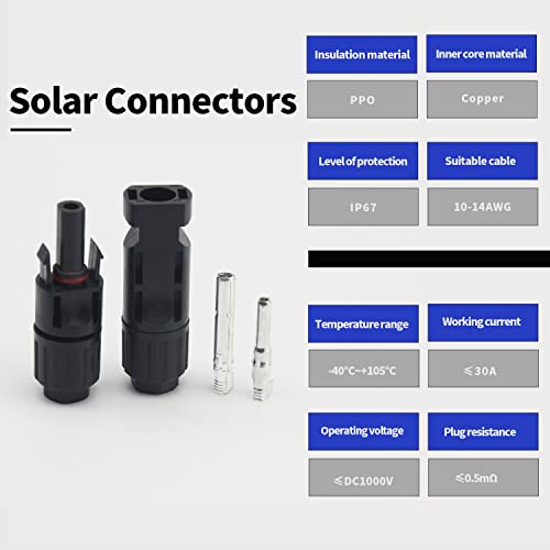 JMELEHW 20PCS Solar Connectors, Male/Female IP67 Waterproof Solar Panel Connectors (10 Pairs)
