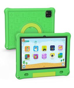 baken 10" kids tablet, wifi tablet for kids, android 12.0 toddler tablet with dual camera 3gb 64gb 1280x800 hd ips touchscreen 6000mah kidoz pre-installed parental control kid-proof case (green)