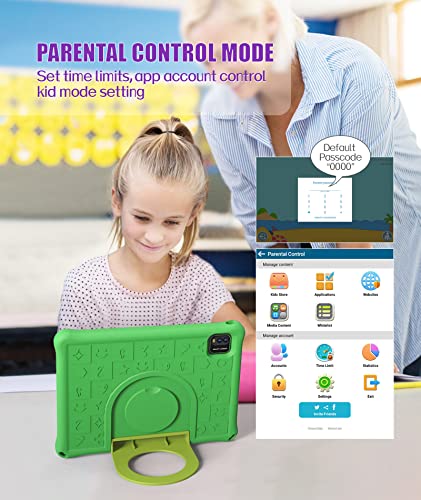 BAKEN 10" Kids Tablet, WiFi Tablet for Kids, Android 12.0 Toddler Tablet with Dual Camera 3GB 64GB 1280x800 HD IPS Touchscreen 6000mAh Kidoz Pre-Installed Parental Control Kid-Proof Case (Green)