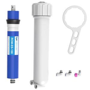 100 gpd ro membrane filter replacement with reverse osmosis membrane housing, wrench, 1/4" quick-connect fitting, check valve, fit under sink ro home drinking water filter filtration purifier system