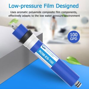 100 GPD RO Membrane Filter Replacement with Reverse Osmosis Membrane Housing, Wrench, 1/4" Quick-Connect Fitting, Check Valve, Fit Under Sink RO Home Drinking Water Filter Filtration Purifier System