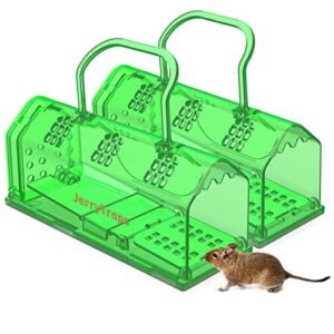 humane mouse trap no kill,catch and release indoor/outdoor mouse traps for mice,easy to set,mouse catcher quick effective reusable and safe for families green(2pcs)