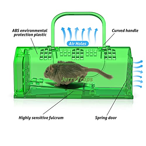 Humane Mouse Trap No Kill,Catch and Release Indoor/Outdoor Mouse Traps for Mice,Easy to Set,Mouse Catcher Quick Effective Reusable and Safe for Families Green(2PCS)