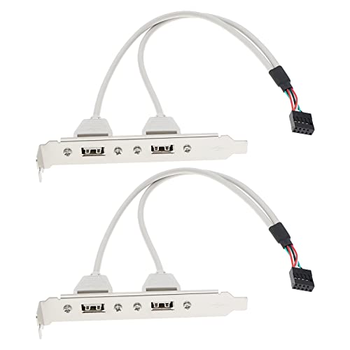 The Lord of the Tools 2Pcs 2 Port USB A Female Slot Plate Adapter 2 Port USB 2.0 Rear Panel Expansion Bracket to 9 Pin USB Cable Host Adapter 30cm PVC