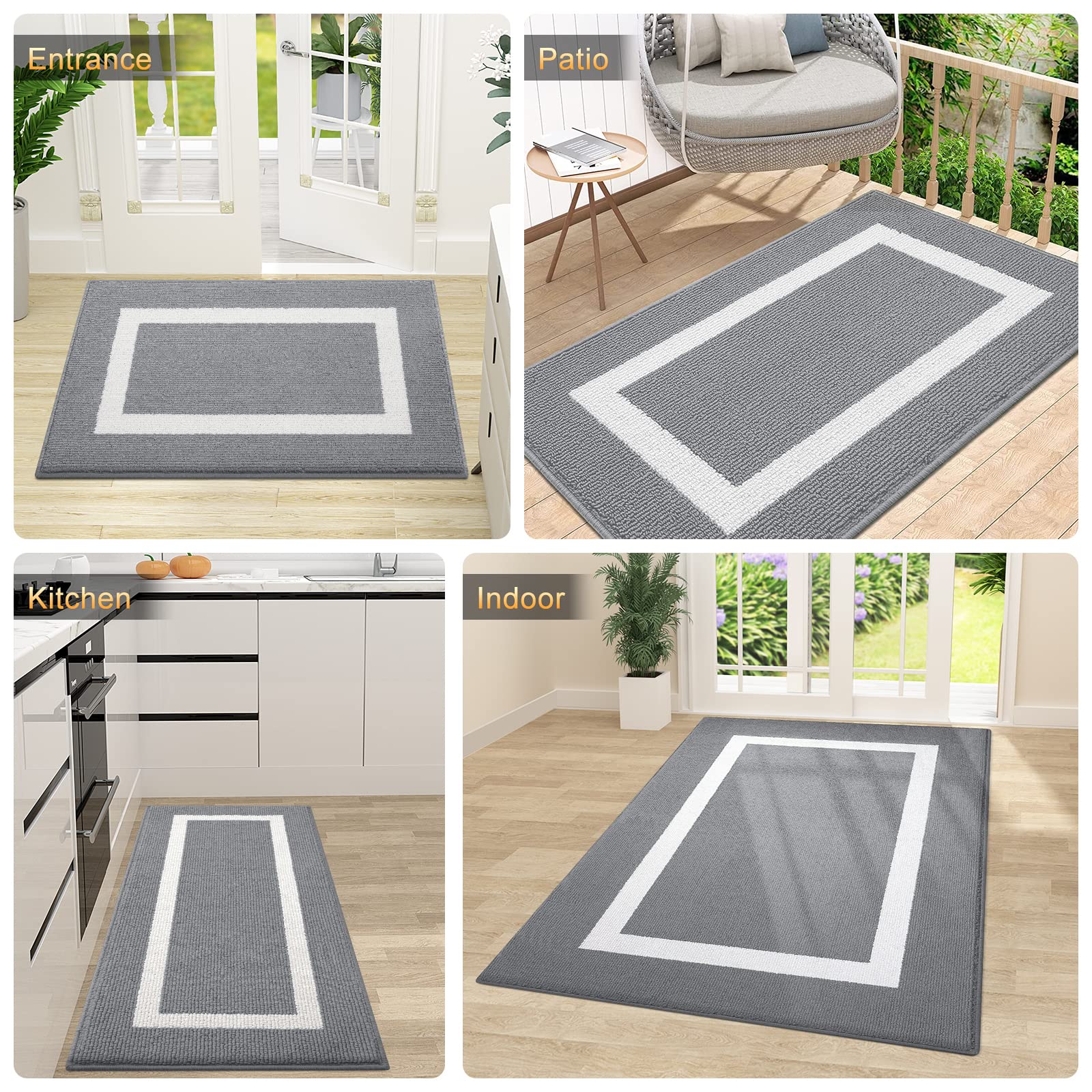 OLANLY Indoor Door Mat, 48x32, Non-Slip Absorbent Resist Dirt Entrance Mat, Washable Low-Profile Inside Entry Doormats for Entryway, Grey