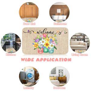 Spring Welcome Mats Hello Spring Floral Decor Door Mat Colorful Tulip Flower Door Mat Indoor Entrance Cute Decorative Outdoor Doormats Non Slip Outside Door Mats for Front Door Spring Rugs, 16 x 28