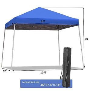 Sunoutife 10X10 FT Pop Up Canopy Tent, Outdoor Instant Slant Legs Gazebo Shelter with Carrying Bag Portable for Patio Deck Garden and Beach - 8X8 Canopy Top Blue