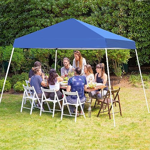 Sunoutife 10X10 FT Pop Up Canopy Tent, Outdoor Instant Slant Legs Gazebo Shelter with Carrying Bag Portable for Patio Deck Garden and Beach - 8X8 Canopy Top Blue