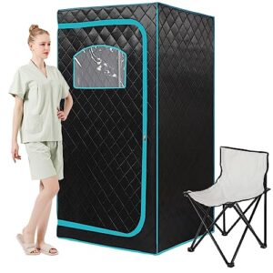 aurgod portable full size infrared sauna, one person sauna tent set for home spa with temperature remote control, heating foot pad and reinforced foldable chair (infrared sauna)