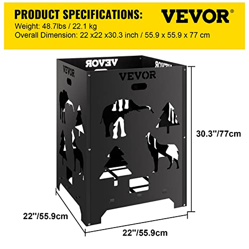 VEVOR Burn Barrel, 22x22x30.3 inch Burn Cage, Carbon Steel Cage Incinerator, Incinerator Barrel with Handle for Outdoors