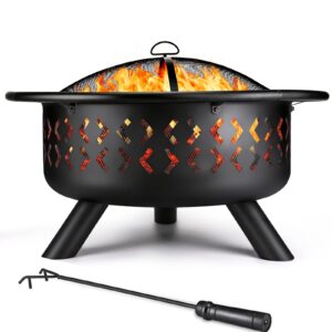cityflee 36 inch fire pits for outside wood burning large outdoor heavy duty firepits with spark screen for patio & backyard bonfires, includes poker