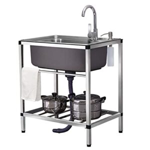 laundry sink stainless steel outdoor sink for washing, utility single bowl sink, commercial kitchen prep with faucet and drainboard, for backyard garage camping portable handwashing station (size : 5
