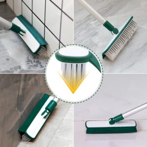 Squeegee Broom with Replaceable V-Shape Brush Head for Floor, Tile, Deck, Window, Bonus 2 Rod Holder Storage Clips, Dark Green