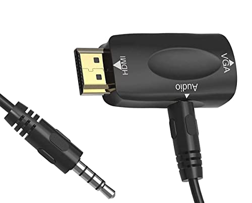 NOLYTH HDMI to VGA Adapter with 3.5mm Audio 1.65ft Jack Cable, Gold-Plated HDMI-to-VGA Converter(Male to Female) for Computer Desktop Laptop PC Monitor HDTV and More