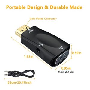 NOLYTH HDMI to VGA Adapter with 3.5mm Audio 1.65ft Jack Cable, Gold-Plated HDMI-to-VGA Converter(Male to Female) for Computer Desktop Laptop PC Monitor HDTV and More