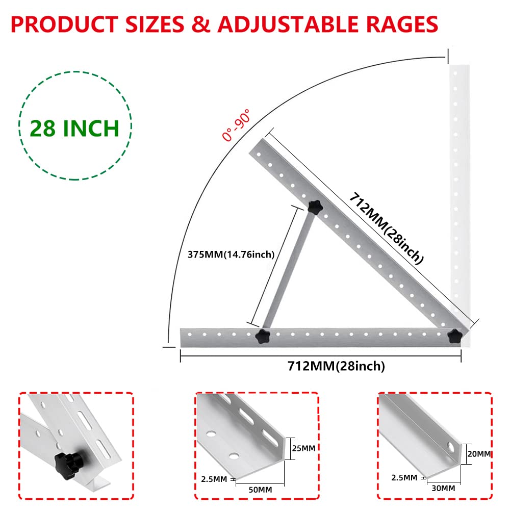 SUNMAK 28inch Adjustable Solar Panel Mount Brackets 0-90° Adjustable Solar Panel Tilt Mount Brackets for Solar Panels Installed on Any Flat Surface for RV, Roof, Boat, Any Off-Grid Systems