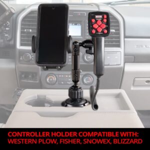 Tackform Cup Holder Plow Controller & Phone Mount Combo | 6" Metal Arm | Compatible with Western Plow, Fisher, SnowEx, Blizzard