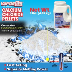 Vaporizer 90% Pure Calcium Chloride Snow & Ice Melt Pellets | Effective at -25° | 9 lb Jug | Concrete Safe Ice Melt | Easy Spreader