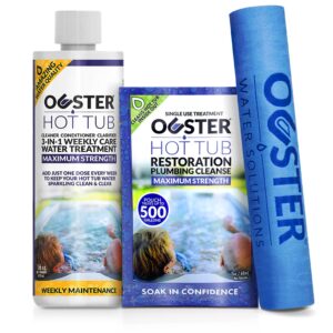 bio ouster hot tub chemical kit bundle - 3in1 weekly cleaner conditioner clarifier 16oz - spa purge hot tub jet cleaner kit w/towel - inflatable hot tub chemicals kit, spa chemicals for hot tub