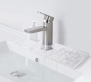 yatoisur silicone faucet splash guard - 14.4” x 5.4” sink splash guard - faucet water catcher mat with sink mat & soap dish & sponge holder 3 in 1 for kitchen, farmhouse, bar & rv (clear)