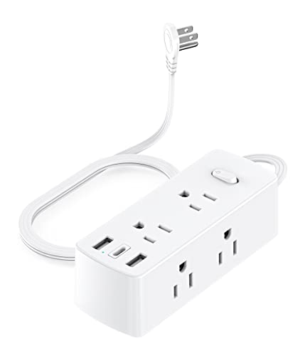 Flat Plug Power Strip - 6 Outlets 3 USB Ports (1 USB C) with 4.5ft Flat Extension Cord, Wall Mountable, Low Profile for Narrow Spaces in Kitchen Bedroom, Cruise Ship Travel Dorm Room Essentials