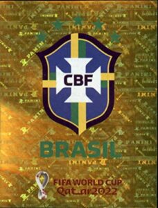 2022 panini world cup qatar sticker #bra2 team logo foil group g brazil mini sticker trading card