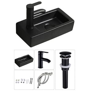 black bathroom rectangle wall hung porcelain ceramic small sink wash art basin with overflow&faucet for cloakroom lavatory toilet (left hand)
