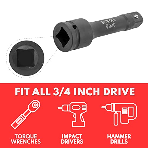 BILITOOLS 3/4 inch Drive Extension Set Impact Grade Socket Ratchet Extension Bar Set 4", 6", 10"