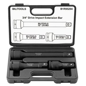 bilitools 3/4 inch drive extension set impact grade socket ratchet extension bar set 4", 6", 10"