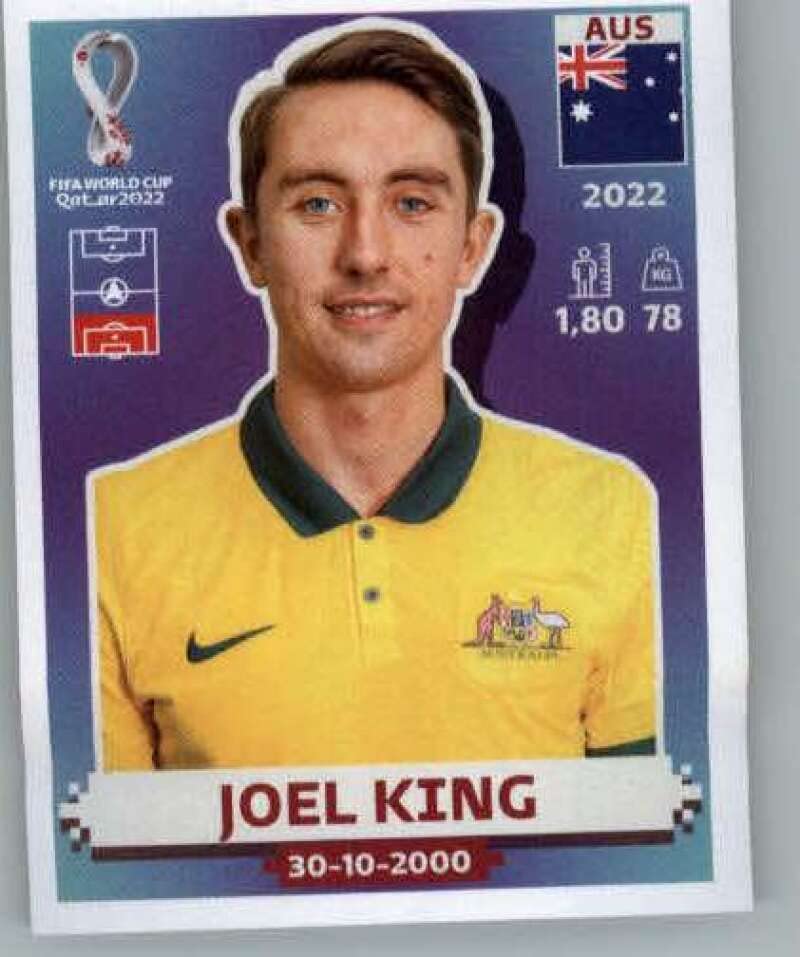 2022 Panini World Cup Qatar Sticker #AUS8 Joel King Group D Australia Mini Sticker Trading Card